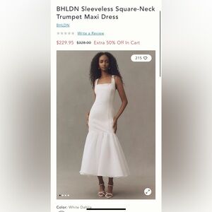 BHLDN White Sleeveless Square-Neck Trumpet Midi Dress